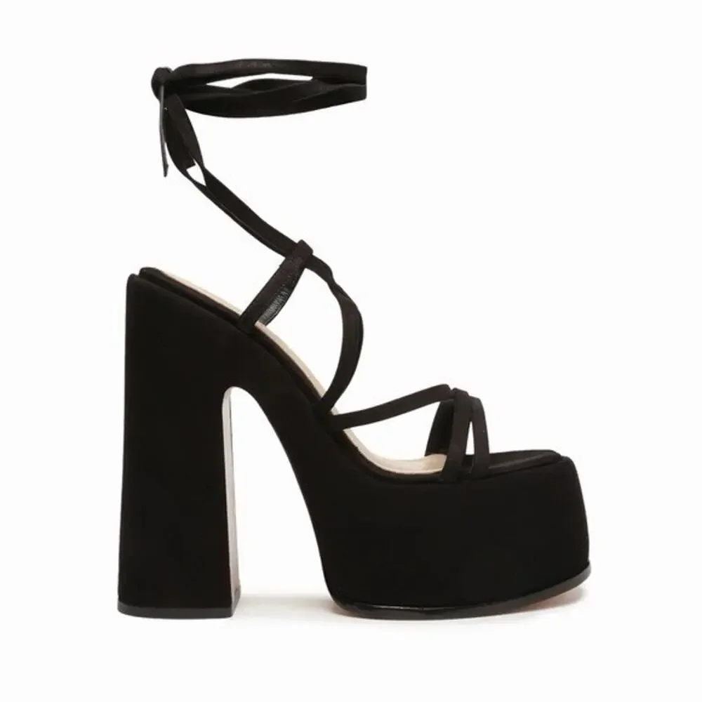NEW Schutz Lynda Black Suede Platform Sandals •10• Chunky Heel Ankle Wrap $195